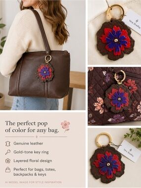 🌸 New With Tags Vera Bradley Genuine Leather Flower Bag Charm